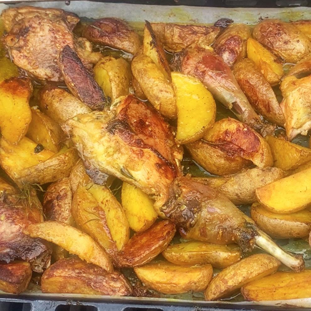 faraona e lonza di maiale al BBQ