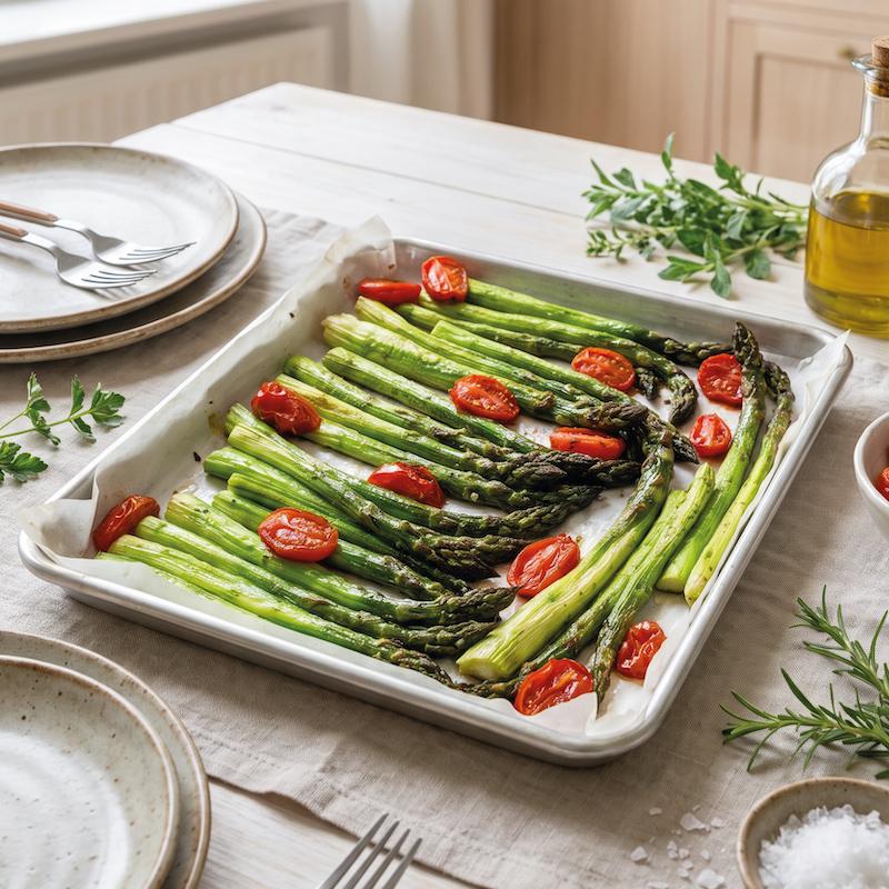 Asparagi al forno con pomodorini