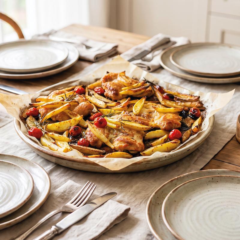 Pollo con patate e pomodorini